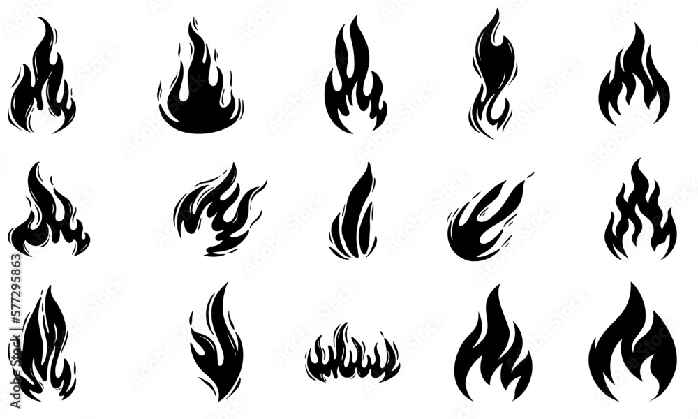 Fire flame icon set. Black icon isolated on white background. Fire flame silhouette. Simple icon. Web site page and mobile app design vector element. Fire flame icon set. Black icon isolated on white background. Fire flame silhouette. Simple icon. Web site page and mobile app design vector element.