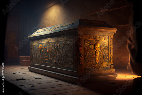 Fotografering illustration of egyptian wall with hieroglyphs inside the pharaoh's tomb