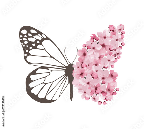 Canvas Print Decorative butterfly illustration, sakura flowers, vector design for fashion, po