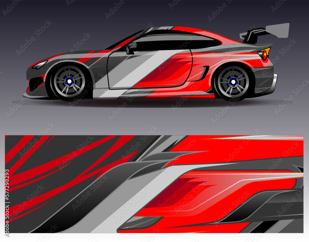 Car wrap design vector. Graphic abstract stripe racing background kit designs for wrap vehicle  race car  rally  adventure and livery