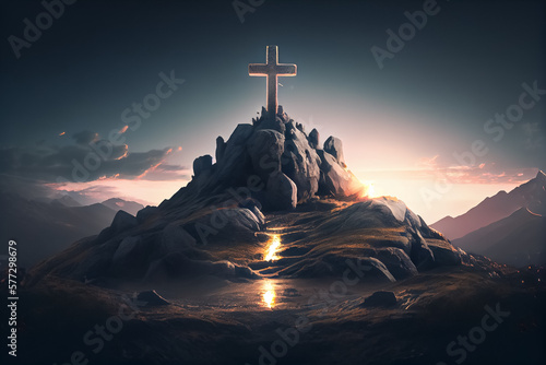 Canvas-taulu illustration of Christian cross appears bright in the sky background