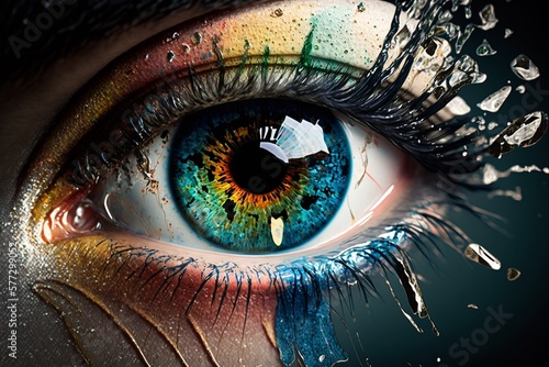 Fantasievolle Irisaufnahme mit schönen Farben, Glasklare Iris einer Frau Nahaufnahme, ai generativ photo