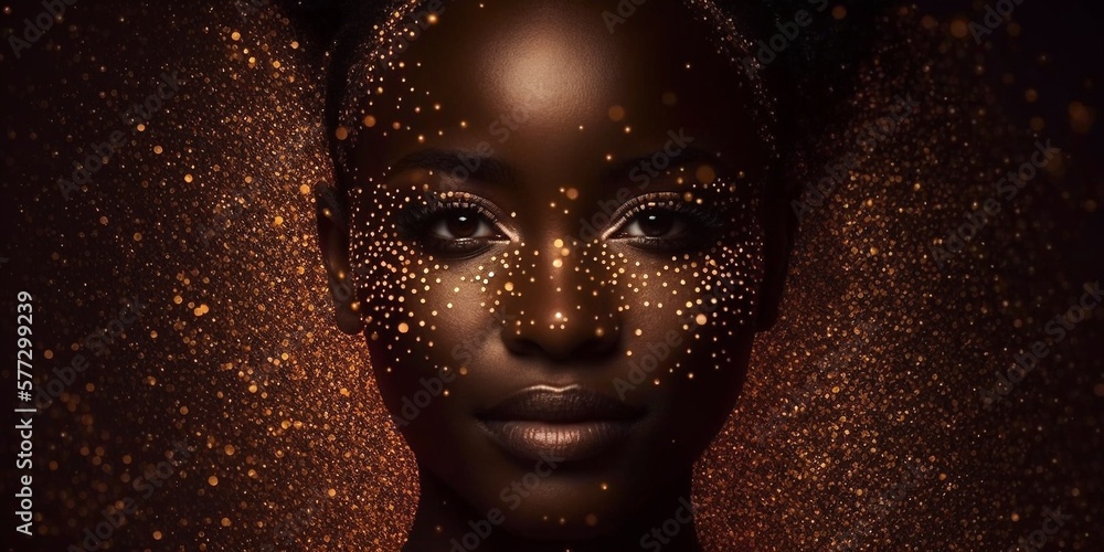 Junge hübsche afroamerikanische Frau mit tollem Make-Up Porträt Nahaufnahme, ai generativ