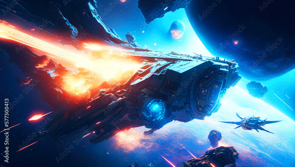 Laser-Fueled Battle Amongst the Stars: Intergalactic Spaceships Clash in Epic Showdown. Generative ai Laser-Fueled Battle Amongst the Stars: Intergalactic Spaceships Clash in Epic Showdown. Generative ai