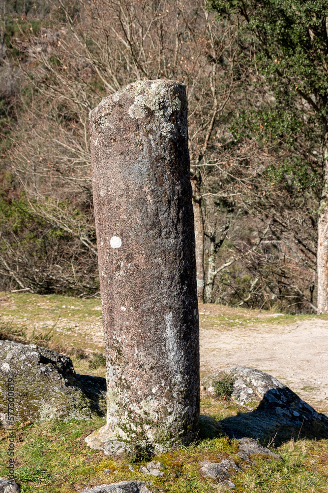 Granite roman milestone in Via XVIII, Roman road between Braga and Astorga. Baixa Limia-Serra do Xures Natural Park Galicia, Spain Granite roman milestone in Via XVIII, Roman road between Braga and Astorga. Baixa Limia-Serra do Xures Natural Park Galicia, Spain