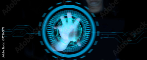 man control technology wheel graphic on screen background