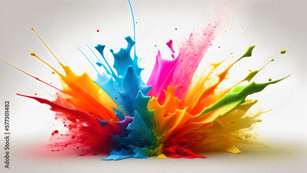 abstract wallpaper with exploding rainbow water splash paint with vivid
