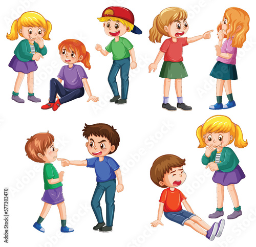 Set of bully kids cartoon character