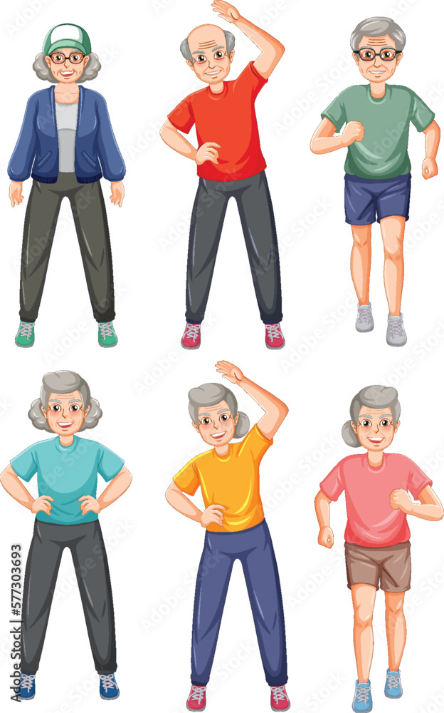 Obraz premium Old People Exercise Characters Set