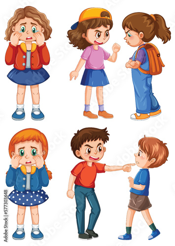 Set of bully kids cartoon character