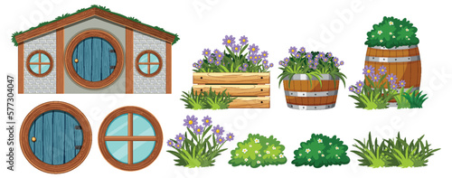 Fantasy brick house with outdoor plant element © GraphicsRF