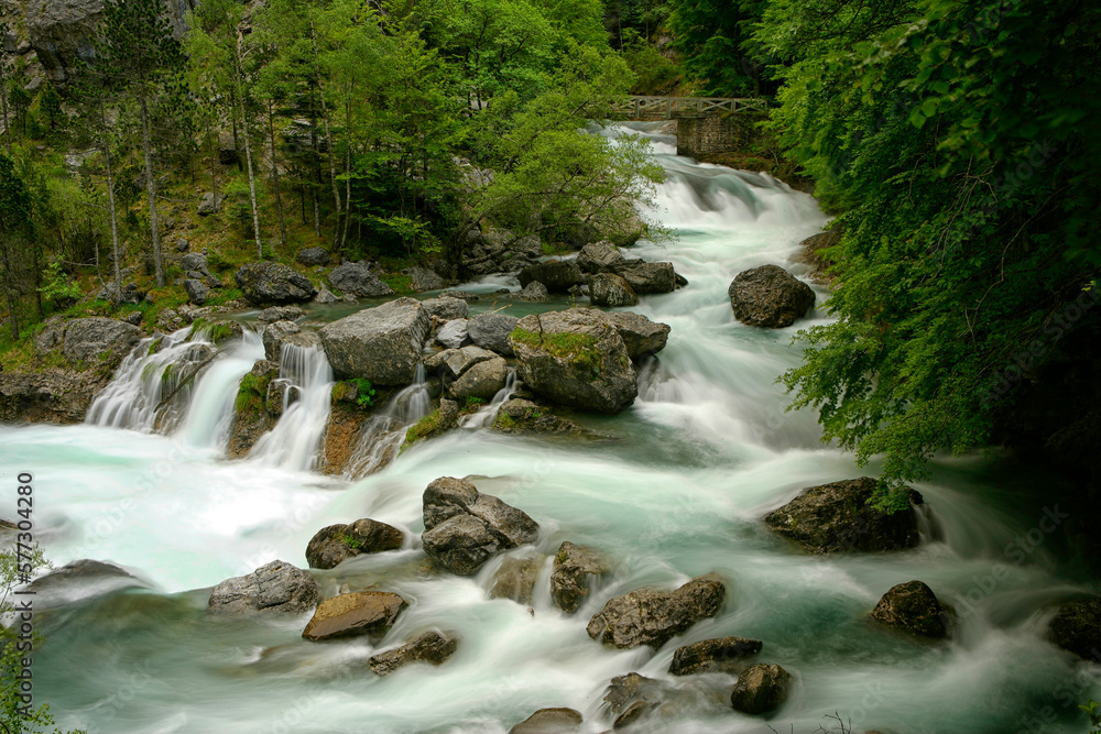 Arazas River surrounded abundant greenery in the National Park of Ordesa and Monte Perdido Arazas River surrounded abundant greenery in the National Park of Ordesa and Monte Perdido