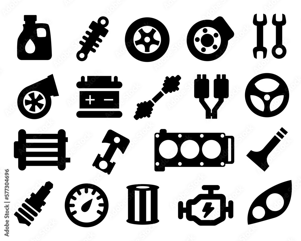 Auto Parts Car Spare Parts Set Of Vector Black Icons Big Set Of