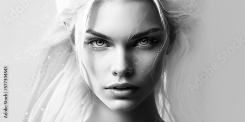 Fashion Frau mit weißen Haaren und Visagistik Nahaufnahme