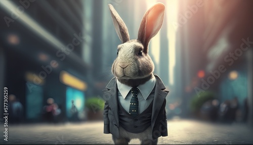 Bunny wearing business. Generative AI. photo