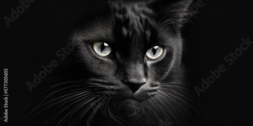 Schwarze Katze ganz nah Porträt Aufnahme, ai generativ