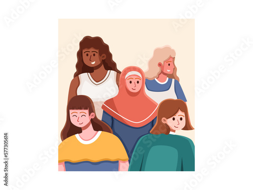 An illustration of a group of women with different races and skin colors gathering together in unity and solidarity, showcasing the beauty of inclusivity and diversity.
Suitable card, banner, web.