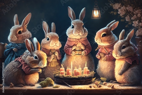 Easter bunnies illustration. Generative AI 