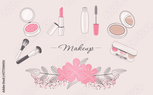 Cosmetics. A set of cosmetics elements. The concept of beauty and femininit