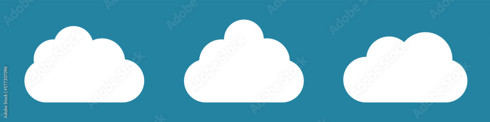 White cartoon clouds set isolated on blue background. Collection of different clouds for background template, wallpaper and fluffy sky design. Flat clouds concept. Clouds vector illustration White cartoon clouds set isolated on blue background. Collection of different clouds for background template, wallpaper and fluffy sky design. Flat clouds concept. Clouds vector illustration