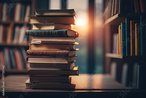 Books in the Library. Illustration AI Generative