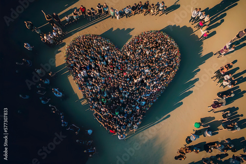 A crowd forming a heart at the music festival-AI illustration