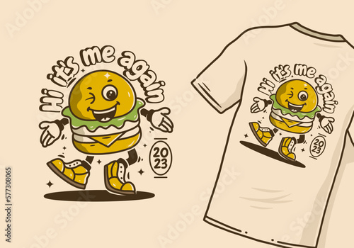 Mascot character of walking burger with happy face
