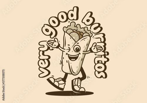 Mascot character of walking burritos with happy face