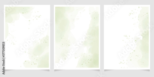 abstract loose green watercolor background for wedding invitation card template layout 5x7 vertical