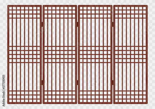 Traditional korean ornament folding frame pattern. Double door swing antique decoration art vector illustration. Natural color wood. Surface timber.
