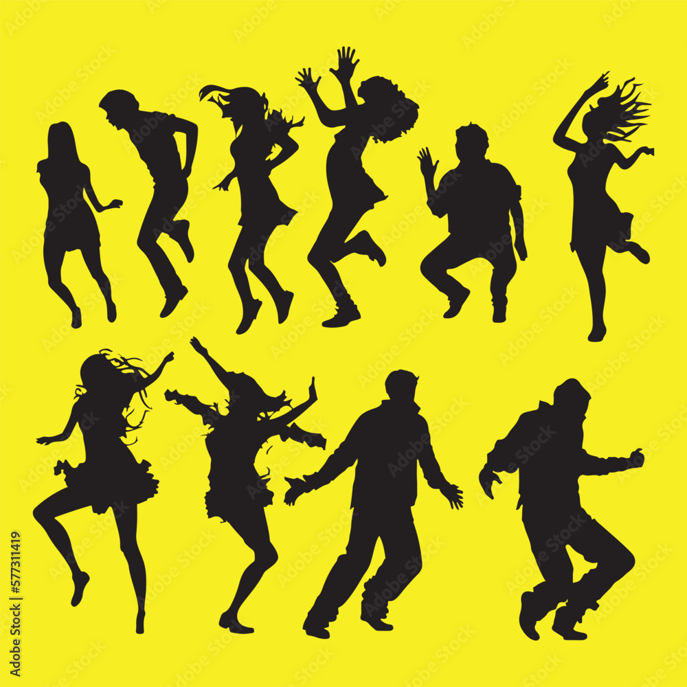 silhouettes of dancing people group vector illustration. Dancing man and woman, couple silhouette set silhouettes of dancing people group vector illustration. Dancing man and woman, couple silhouette set