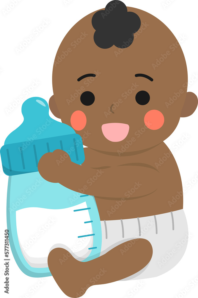 Baby or toddler with feeding bottle, delicious and nutritious milk, help to grow Baby or toddler with feeding bottle, delicious and nutritious milk, help to grow