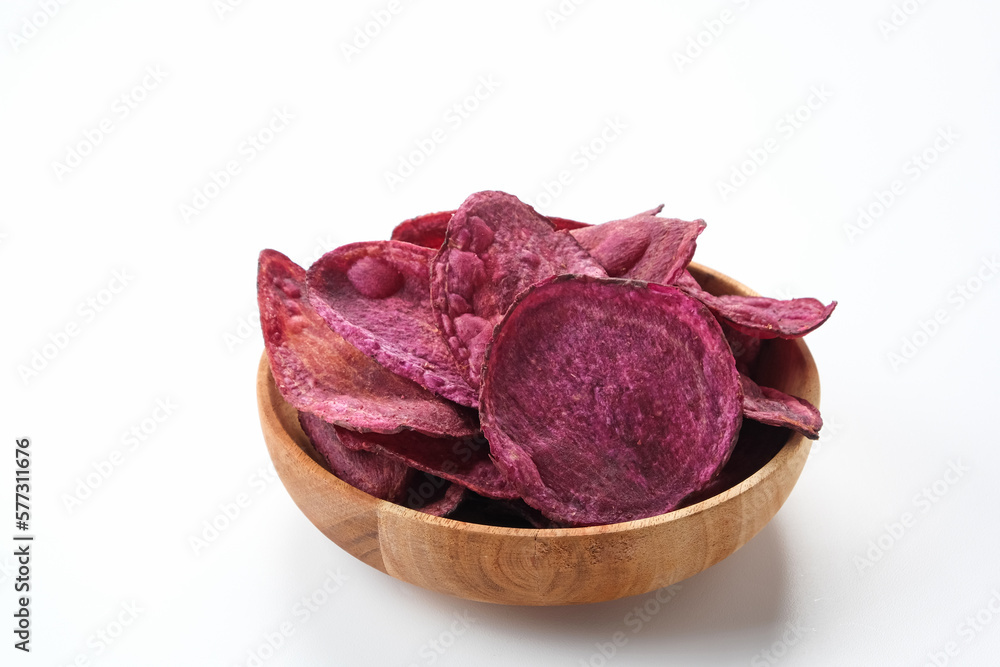 Obraz premium Keripik Ubi Ungu or Sweet Potato Chips, Indonesian traditional snack. 