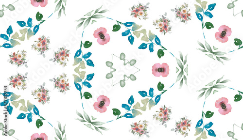 Romantic Watercolor Floral Pattern with Green Leaves and Branches on White Background, Seamless Design for Greeting Cards, Wedding Invitations, and More