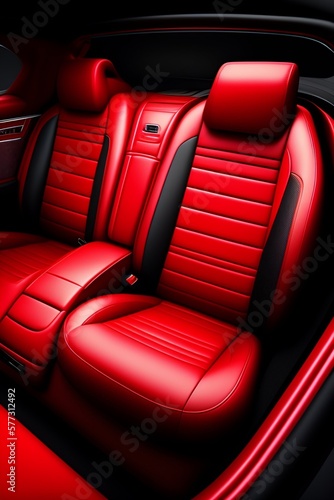 Red leather car interior. Generative AI.