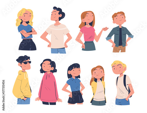 Confident People Characters with Satisfied Face Expressing Self Pride Vector Set © topvectors