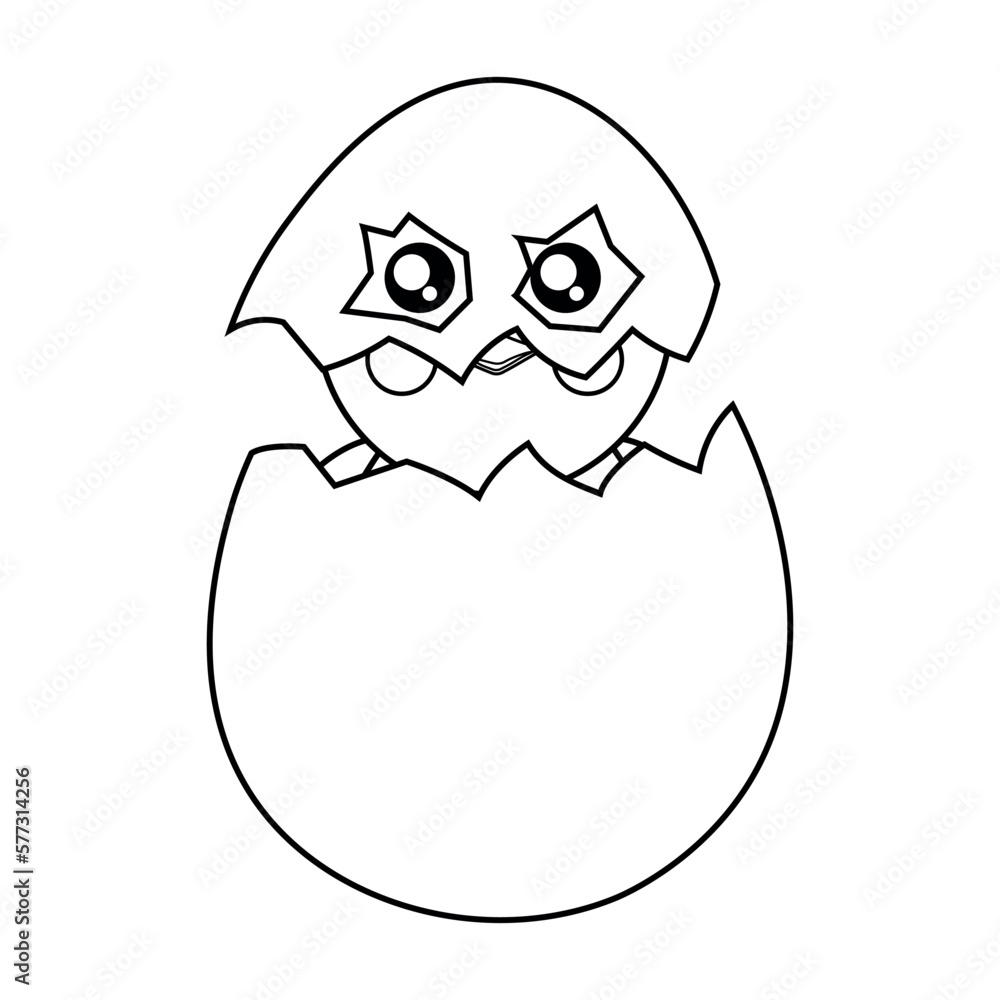 Coloring chicken is sitting in an egg shell in a mask from a shell Coloring chicken is sitting in an egg shell in a mask from a shell