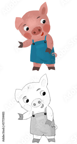 cartoon scene with farmer funnt pig rancher isolated illustration for children sketch photo