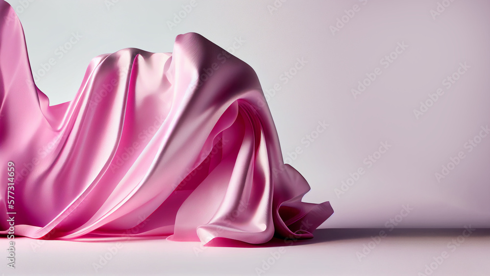 Soft Pink Satin Fabric Against Gray Background. Soft Pink Satin Fabric Against Gray Background.
