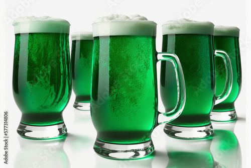 Glass green beer on a white background,  Generative AI