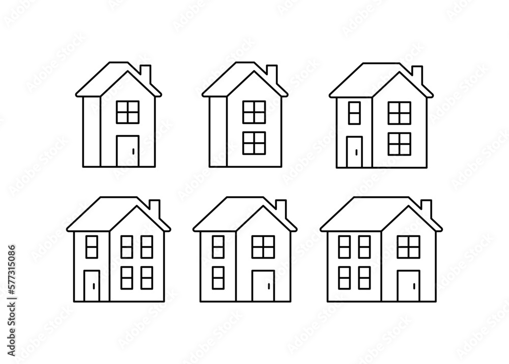 Home, house double floor building, line icon set. House front view, property, real estate, residential cottage for mortgage loan, homepage. Editable Stroke outline sign. Vector