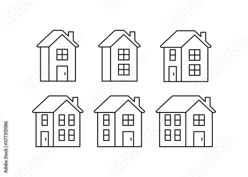 Home, house double floor building, line icon set. House front view, property, real estate, residential cottage for mortgage loan, homepage. Editable Stroke outline sign. Vector