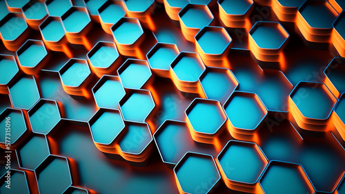 Abstract Lighting Hexagon Pattern Background. 3D Render.