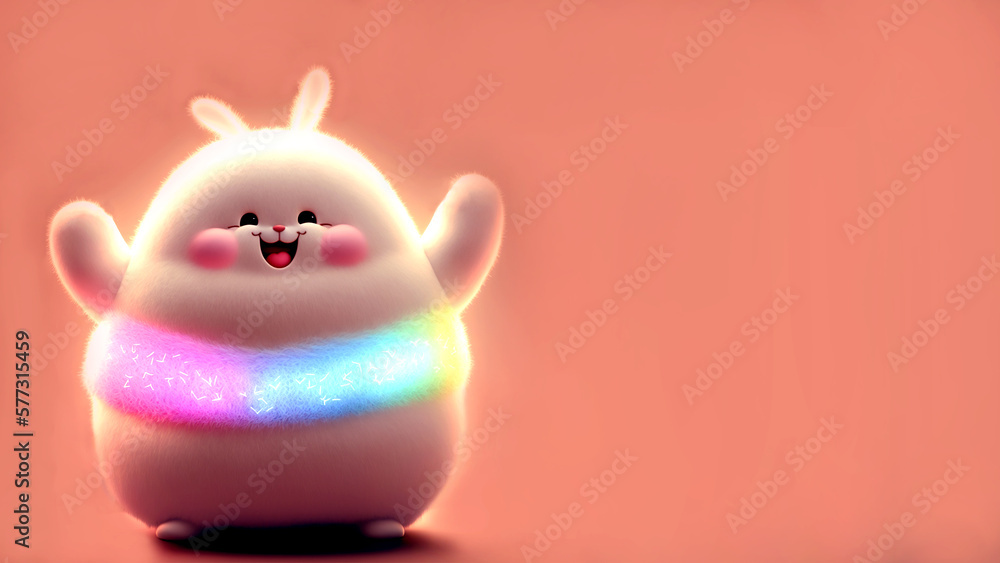 3D Render of Funny Furry Rabbit Wearing Tinsel Around The Neck And Copy Space. 3D Render of Funny Furry Rabbit Wearing Tinsel Around The Neck And Copy Space.