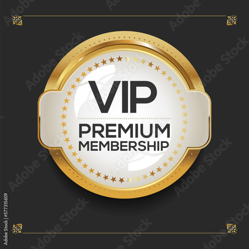 Vip premium membership golden badge on black background