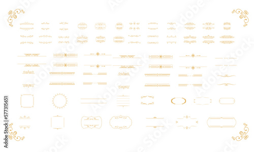 Collection of Beautiful Golden Ornament Frame Elements.