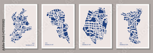 Abstract art with city map, set of minimalist posters ideal for wall decoration