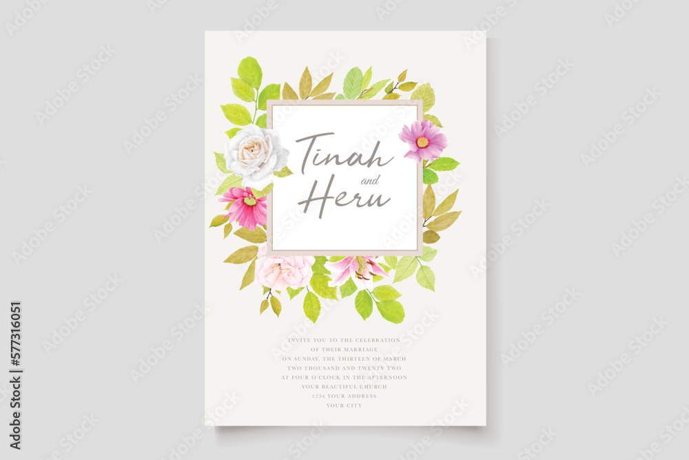wedding card with watercolor floral ornament 