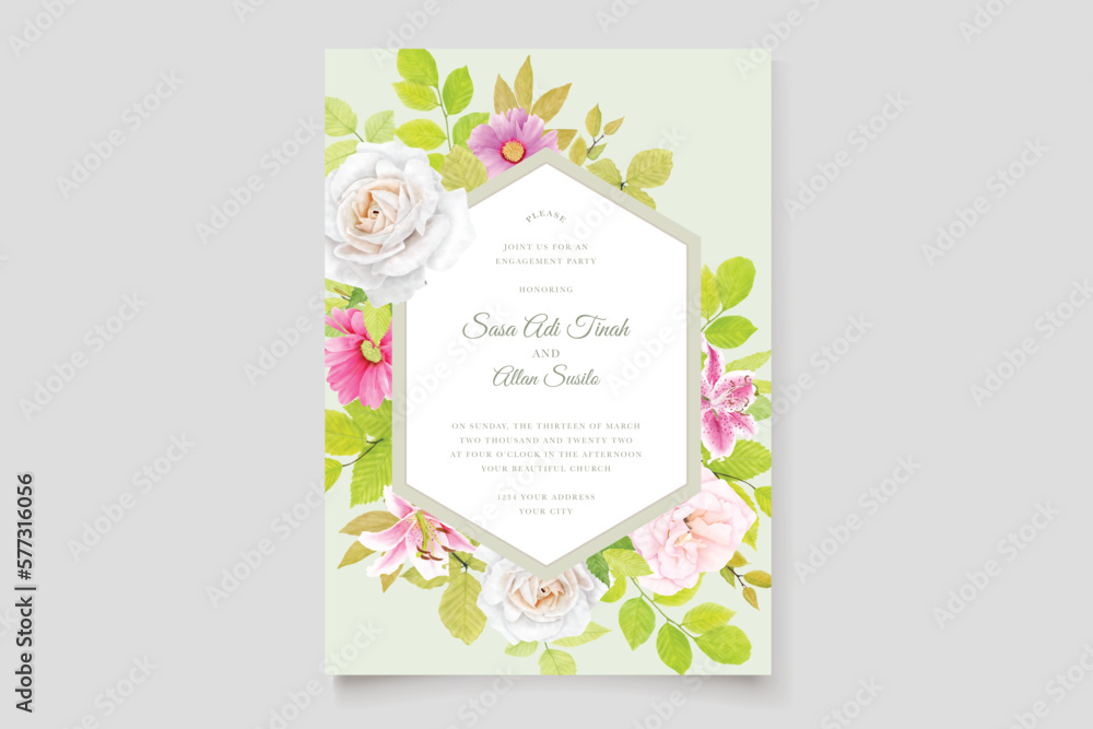 wedding card with watercolor floral ornament 