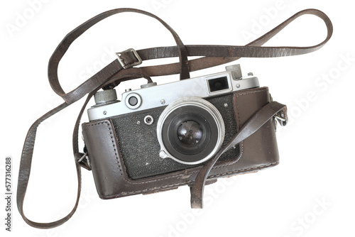 Old rangefinder vintage camera isolated on transparent background